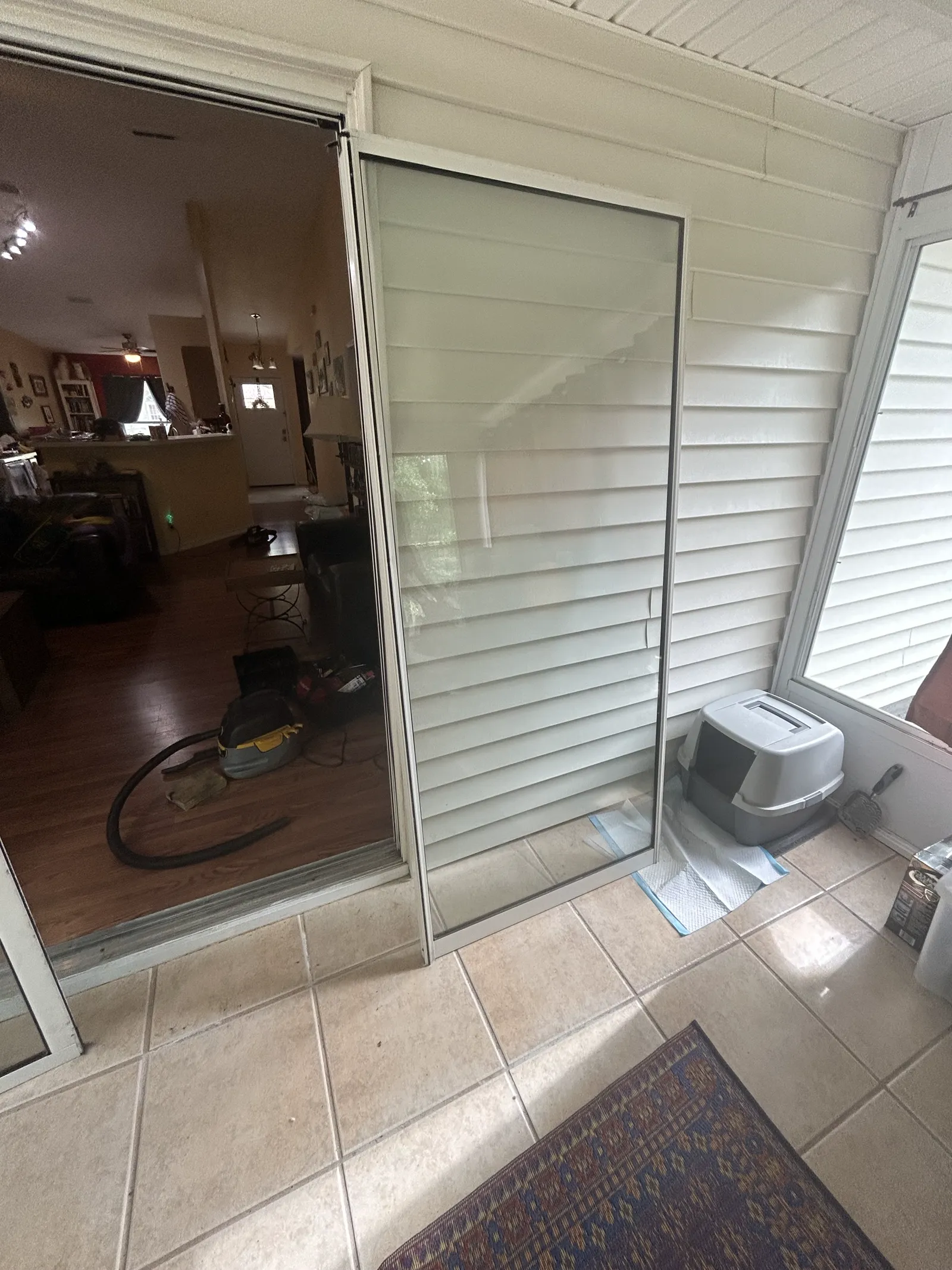 Clear sliding glass door after glass replacement